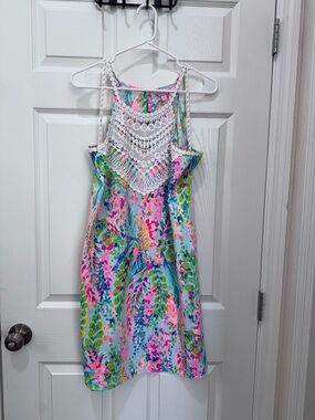 Lilly Pulitzer Multicolor Crochet-Trim Mini Dress - Pink, Blue, Green